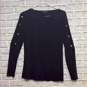Cable & Gauge Ladies Medium Black Long Sleeve Blouse w/ silver gems